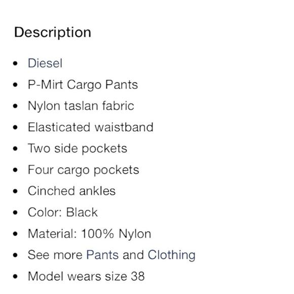 Diesel Black Nylon Cargo Pants Skater Goth Baggy P-Mirt NWT $375 - Picture 7 of 15